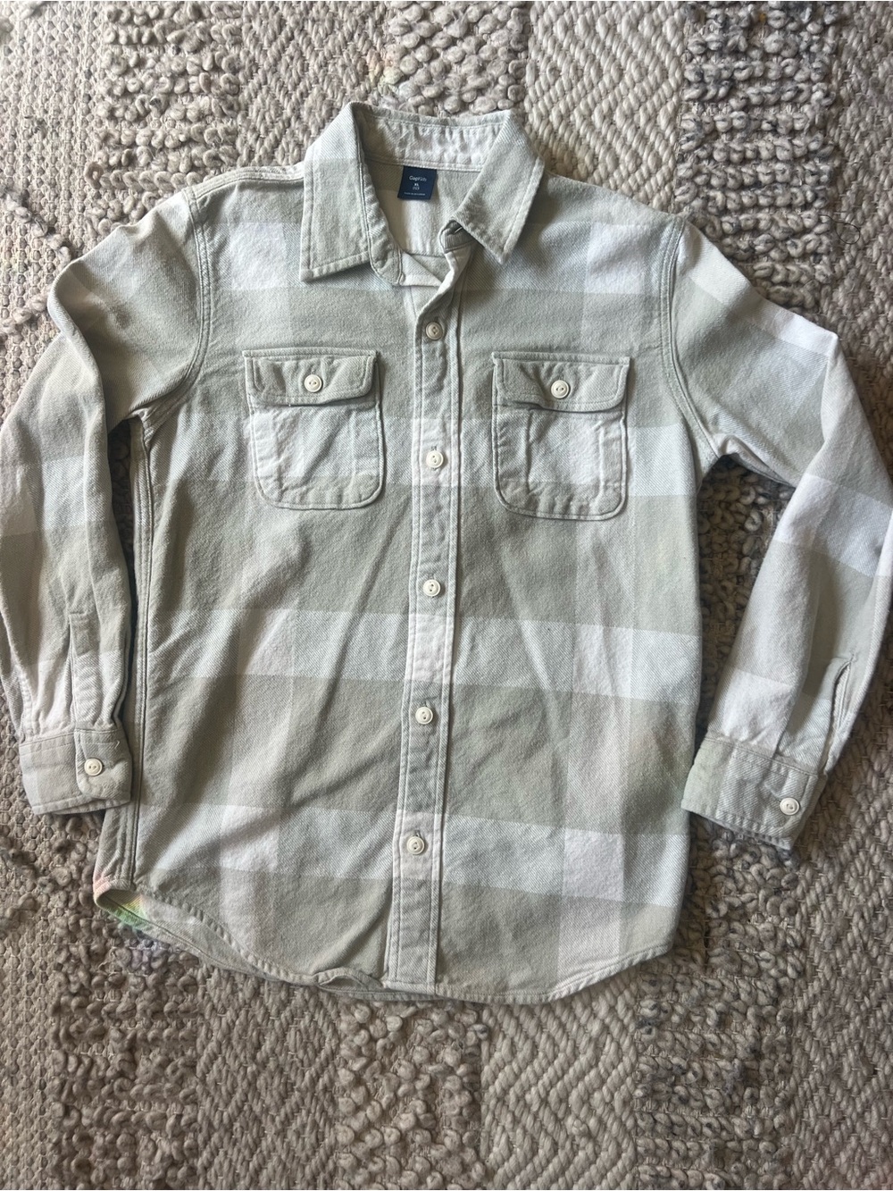 GAP Light Sage and White Plaid Button-Down Shirt